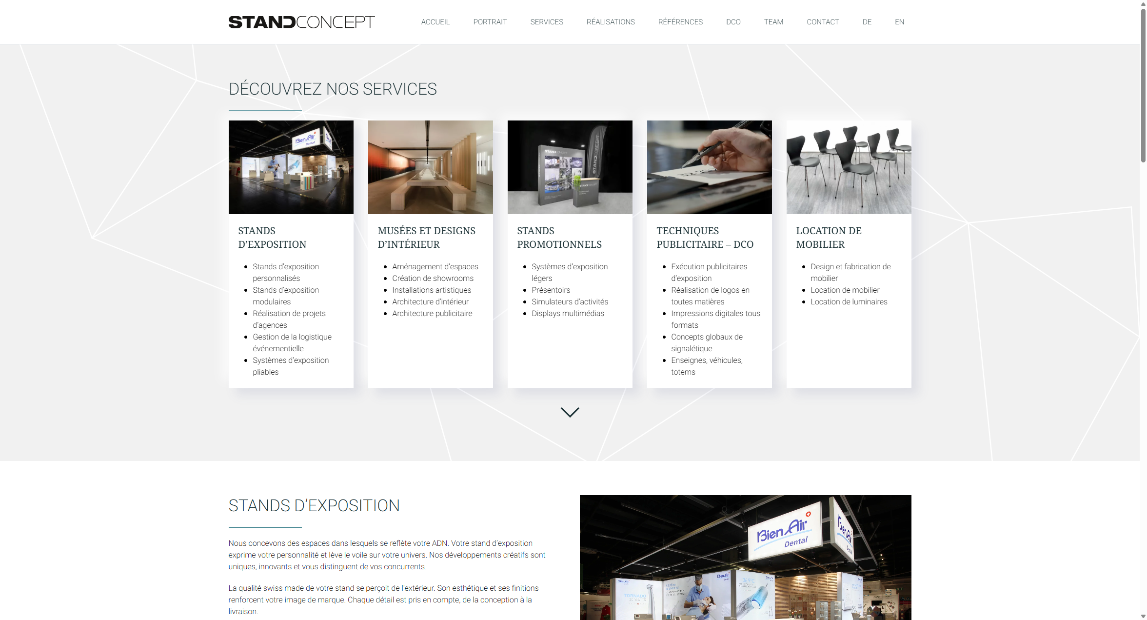 Page services du site Standconcept