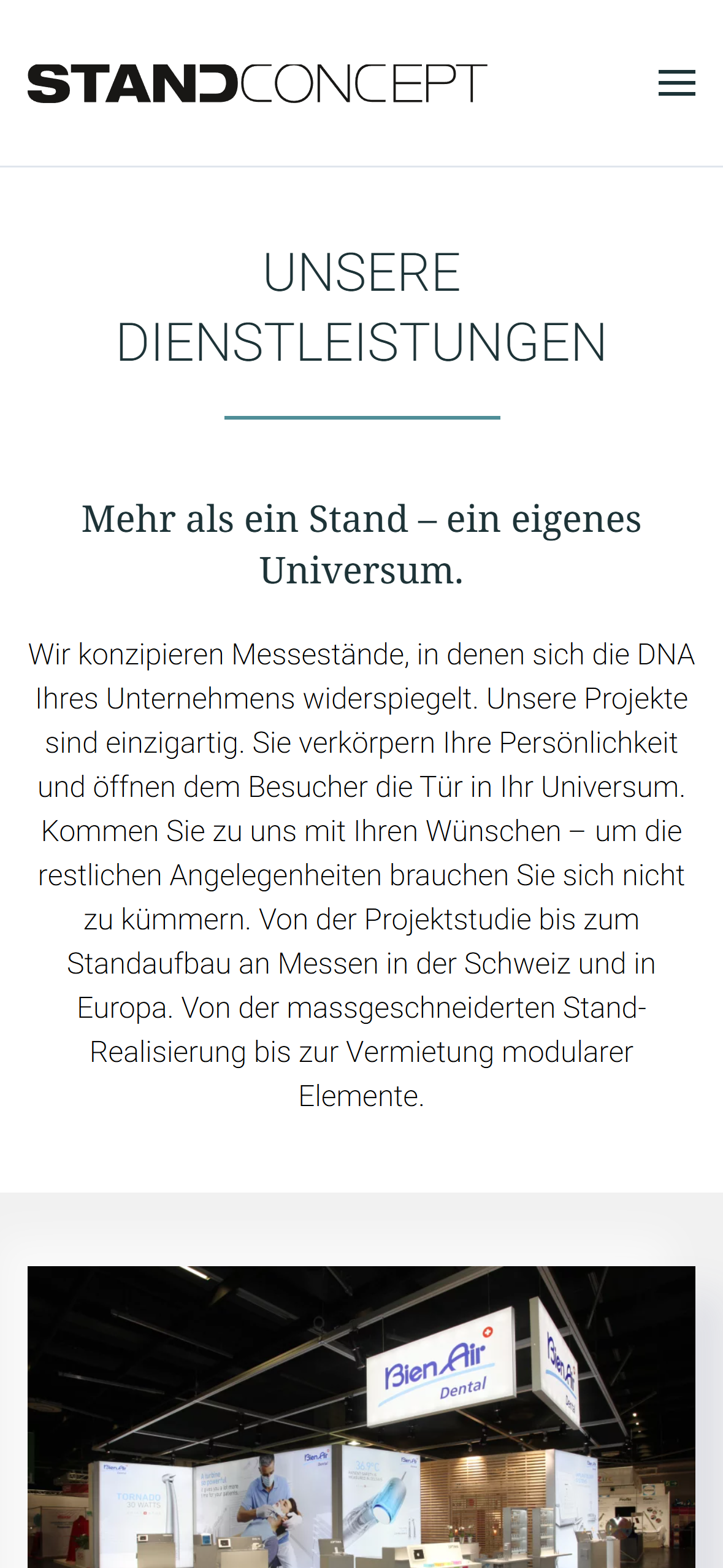 Accueil mobile en allemand du site Standconcept