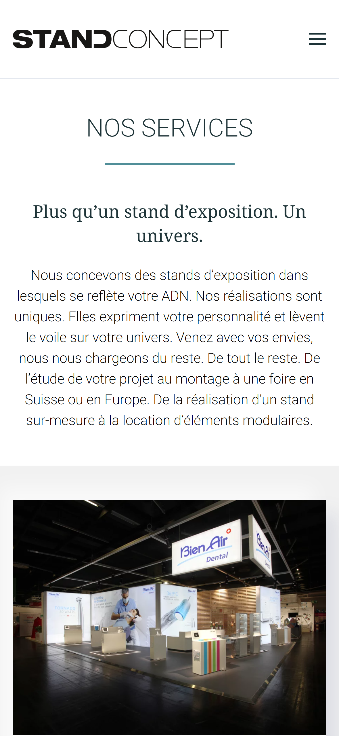 Accueil mobile en français du site Standconcept